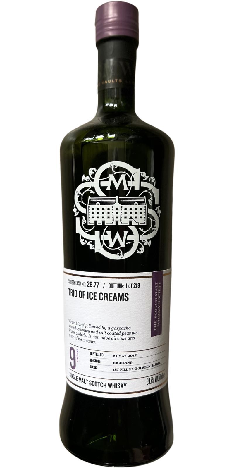 Tullibardine 2012 SMWS 28.77 Trio of ice creams