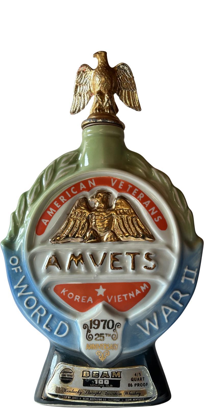 Jim Beam AMVETS 25th Anniversary Ceramic Decanter  100 Months Old