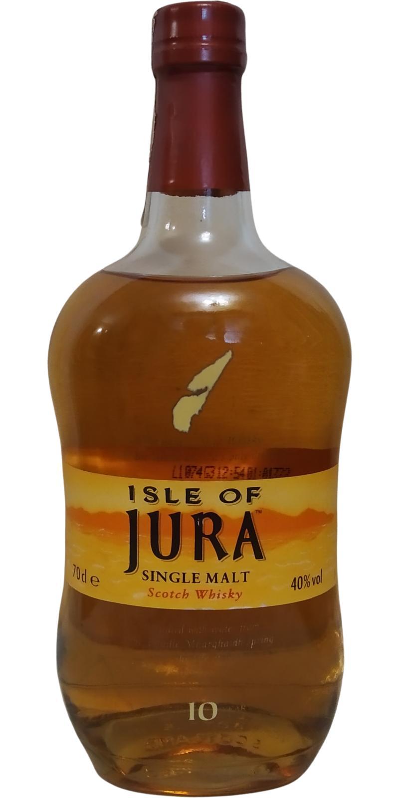 Isle of Jura 10-year-old  Yellow longitudinal label, red cap