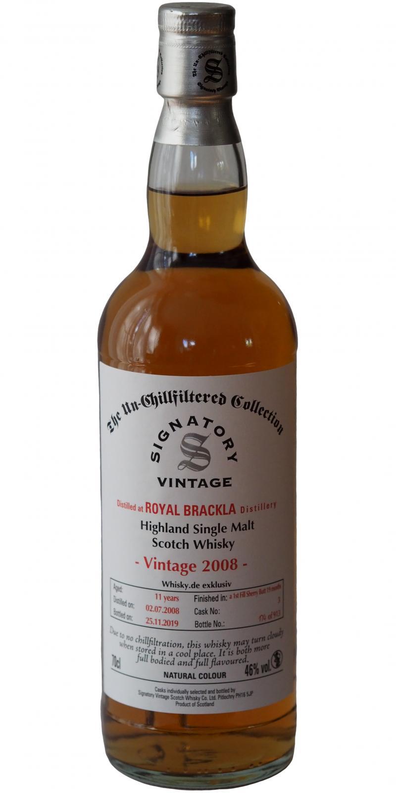 Royal Brackla 2008 SV  The Un-Chillfiltered Collection