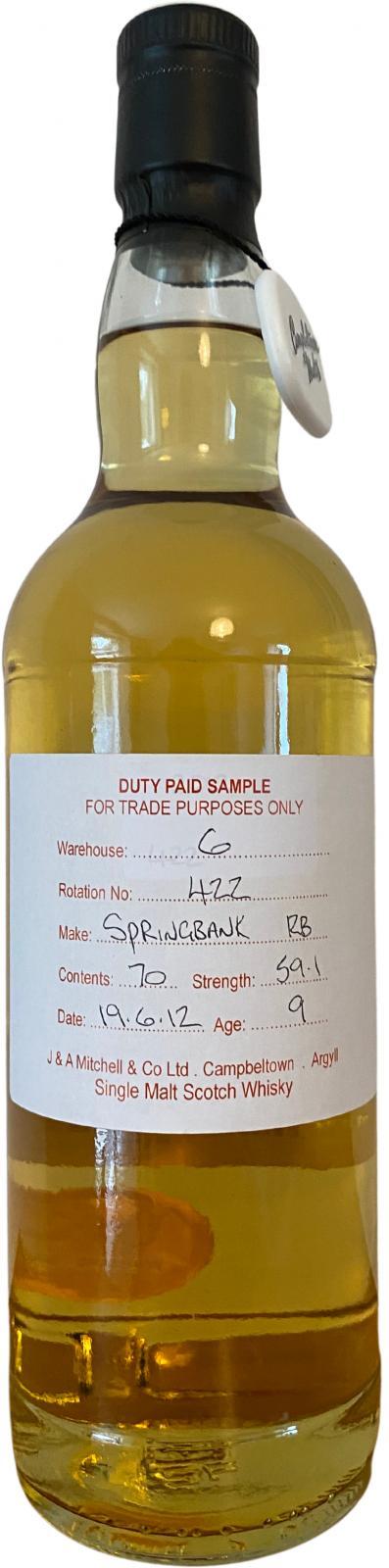 Springbank 2012 Duty Paid Sample - For Trade Purposes Only