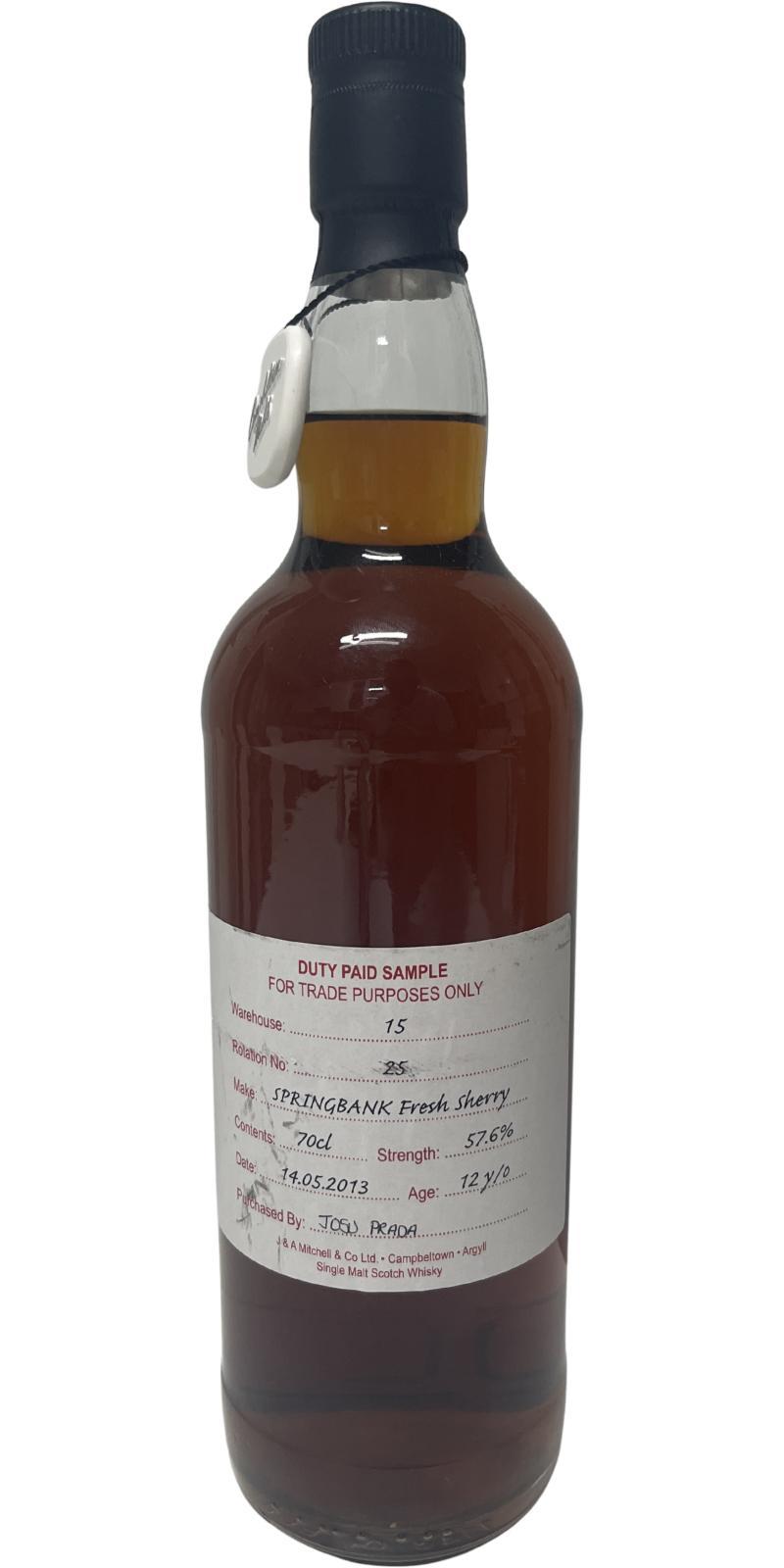Springbank 2013 Duty Paid Sample - For Trade Purposes Only