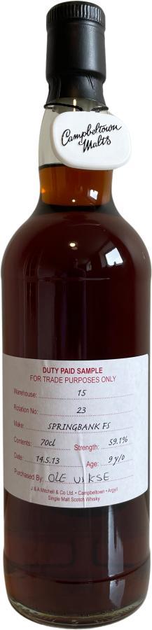 Springbank 2013 Duty Paid Sample - For Trade Purposes Only