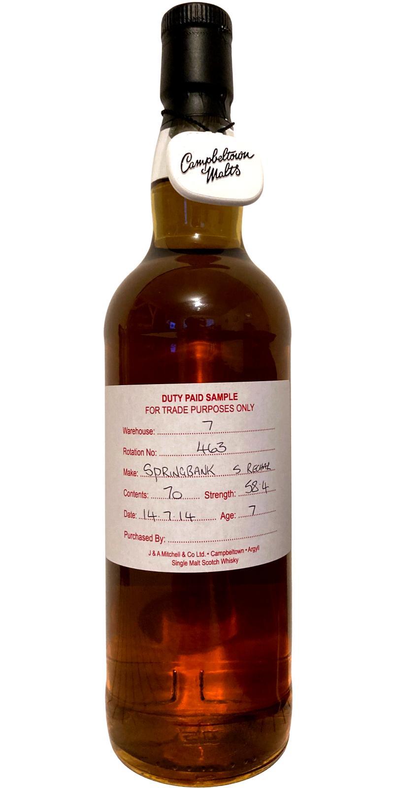 Springbank 2014 Duty Paid Sample - For Trade Purposes Only