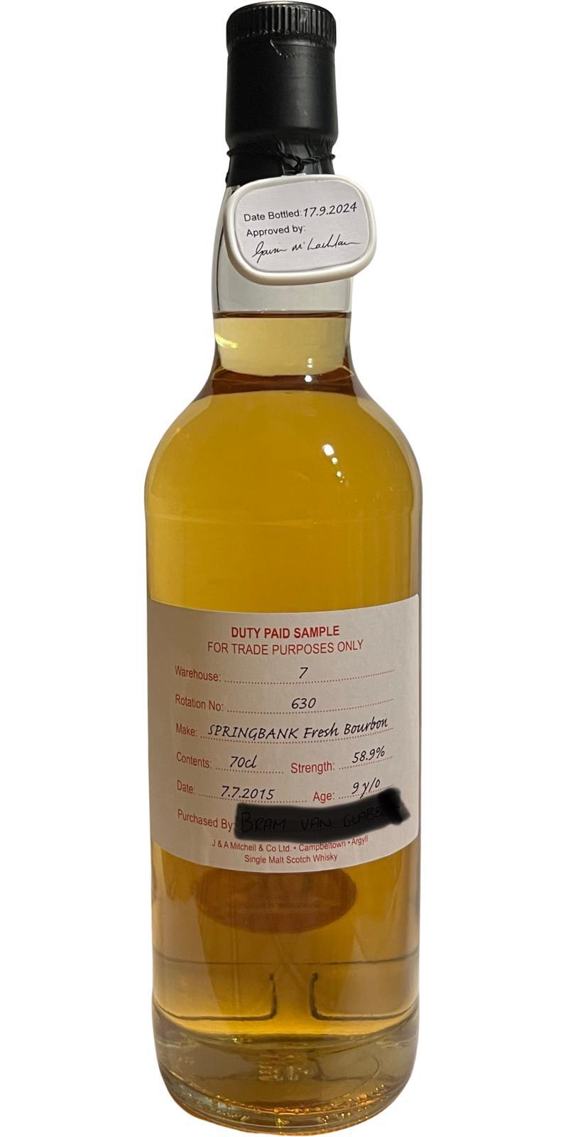 Springbank 2015 Duty Paid Sample - For Trade Purposes Only