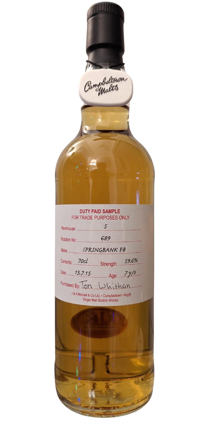 Springbank 2015 Duty Paid Sample - For Trade Purposes Only