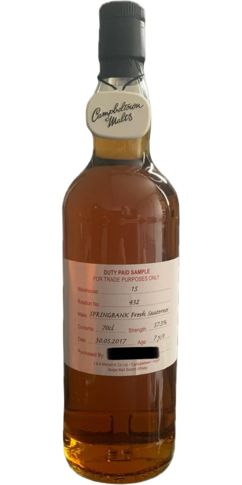 Springbank 2017 Duty Paid Sample - For Trade Purposes Only