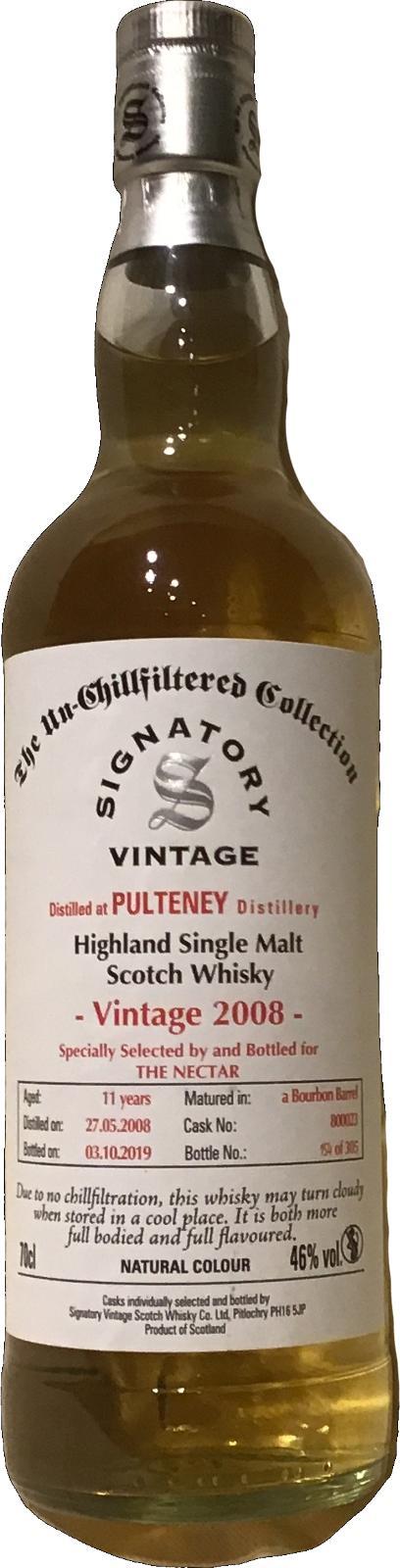 Old Pulteney 2008 SV  The Un-Chillfiltered Collection