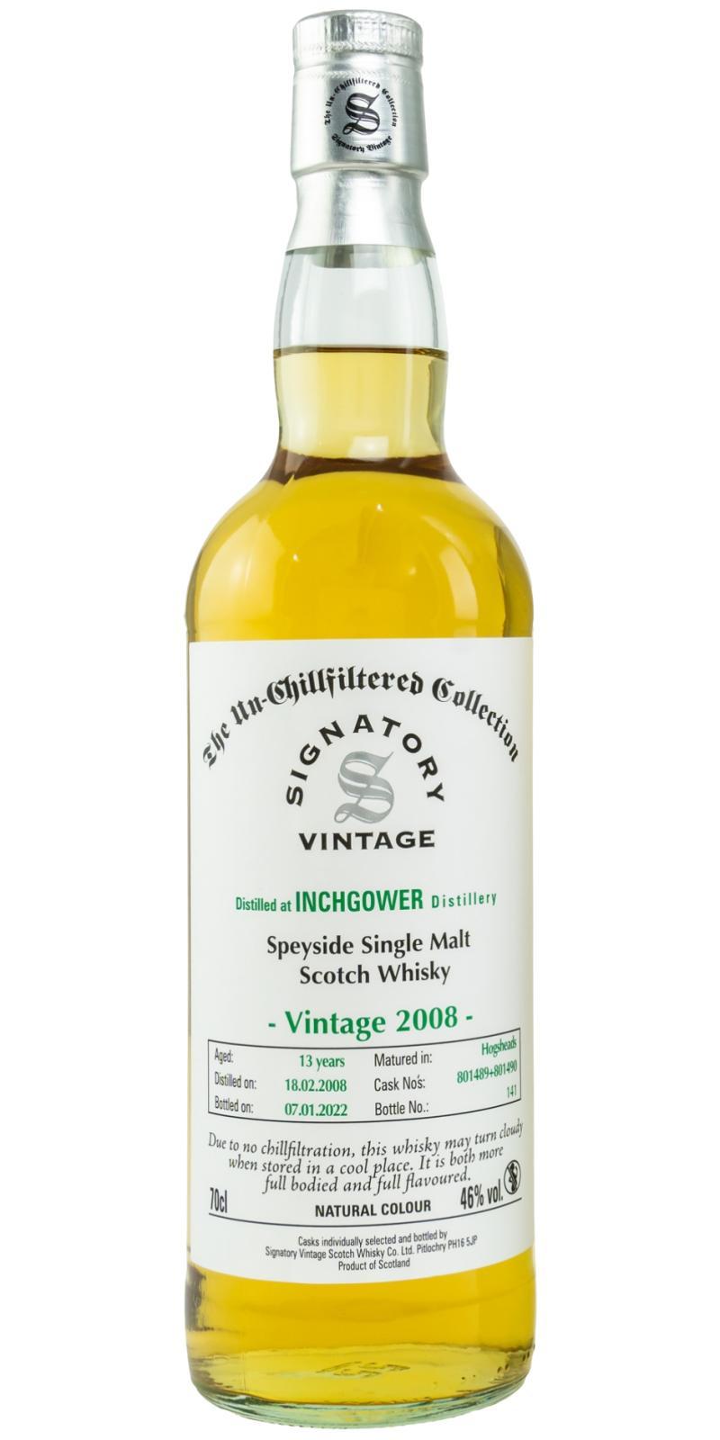 Inchgower 2008 SV  The Un-Chillfiltered Collection