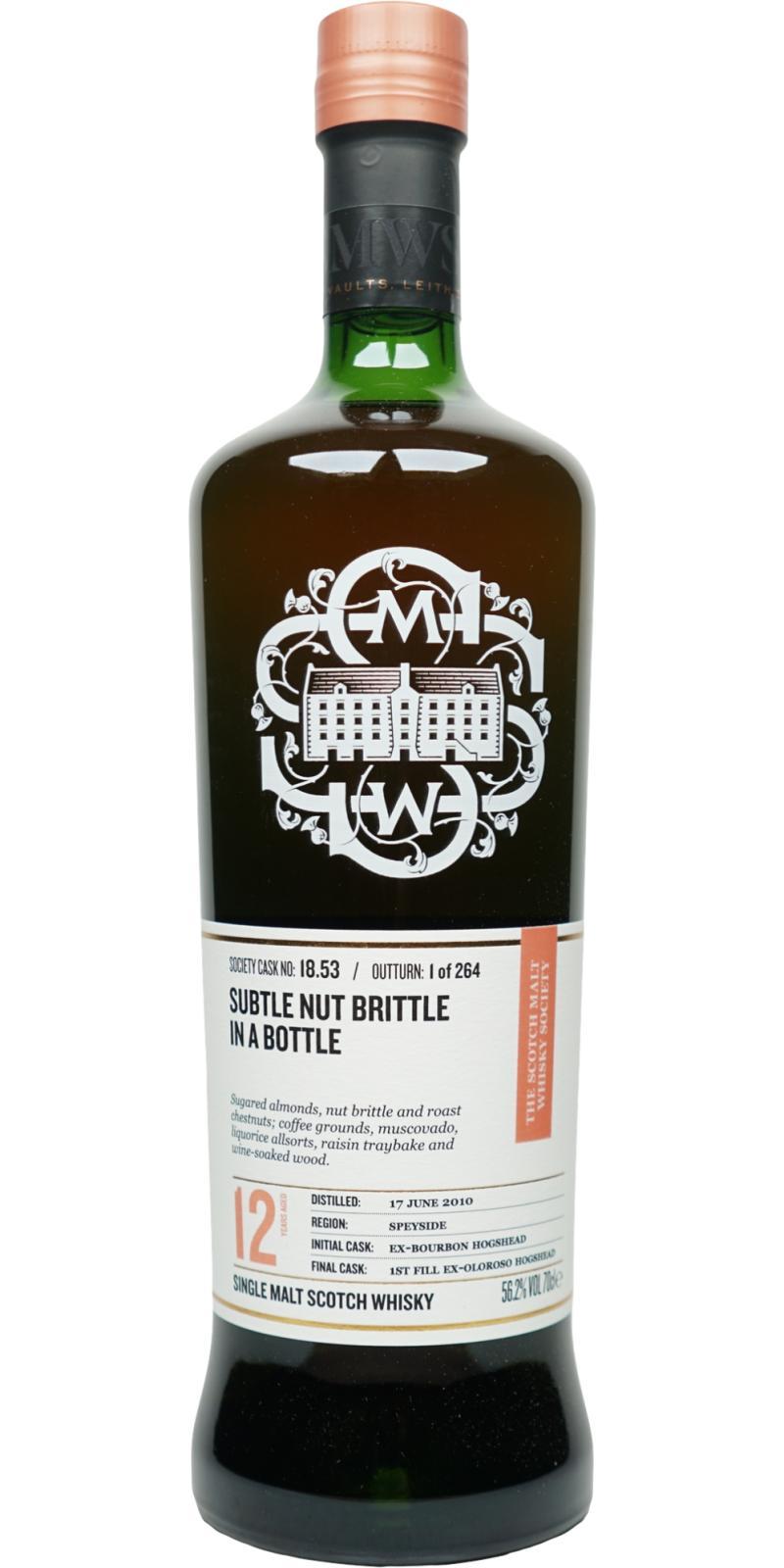 Inchgower 2010 SMWS 18.53  Subtle nut brittle in  a bottle