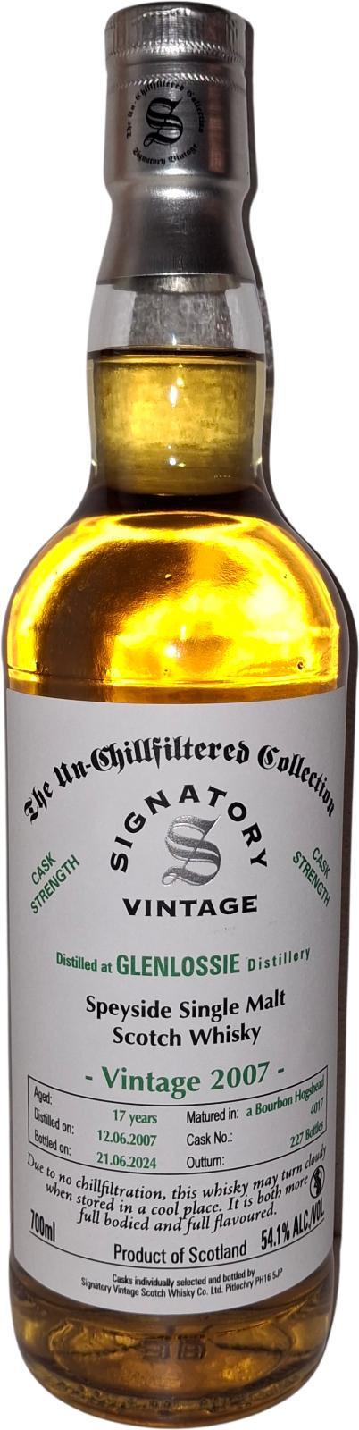 Glenlossie 2007 SV  The Un-Chillfiltered Collection