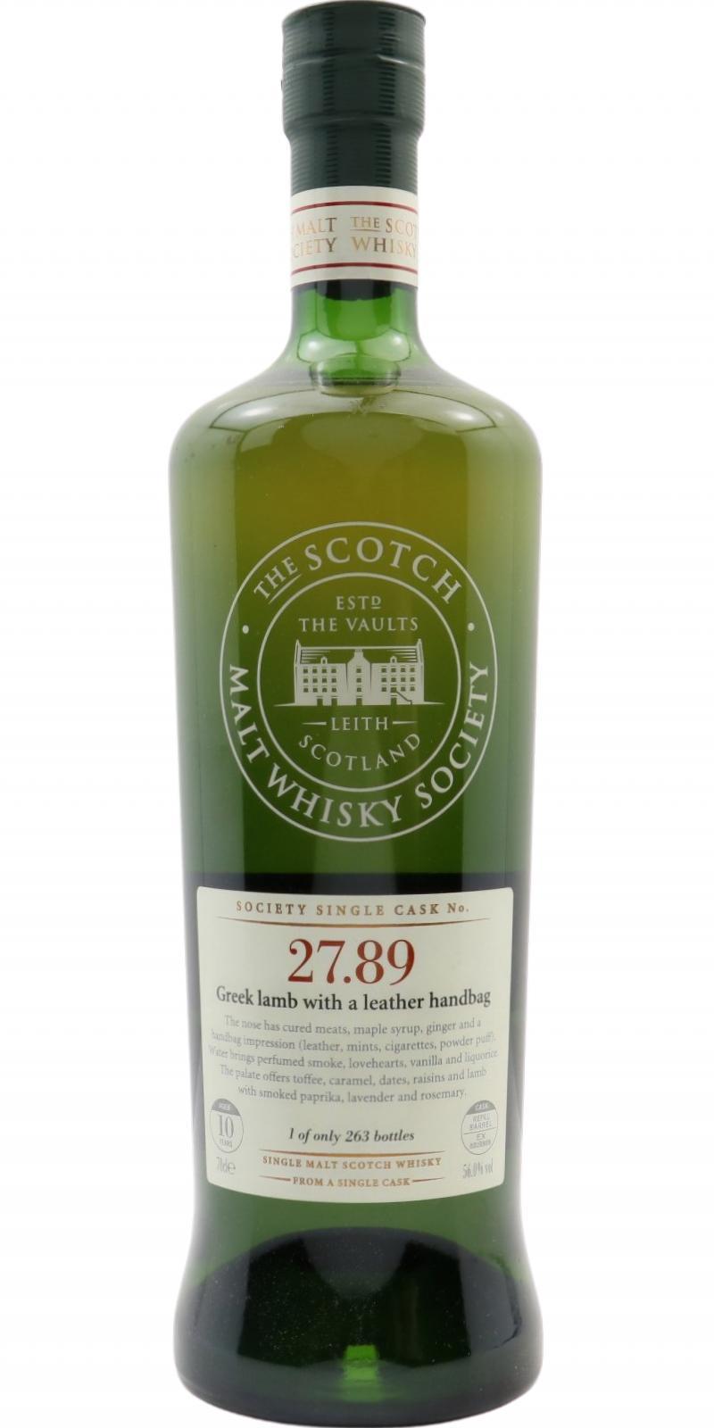 Springbank 2000 SMWS 27.89 Greek lamb with a leather handbag