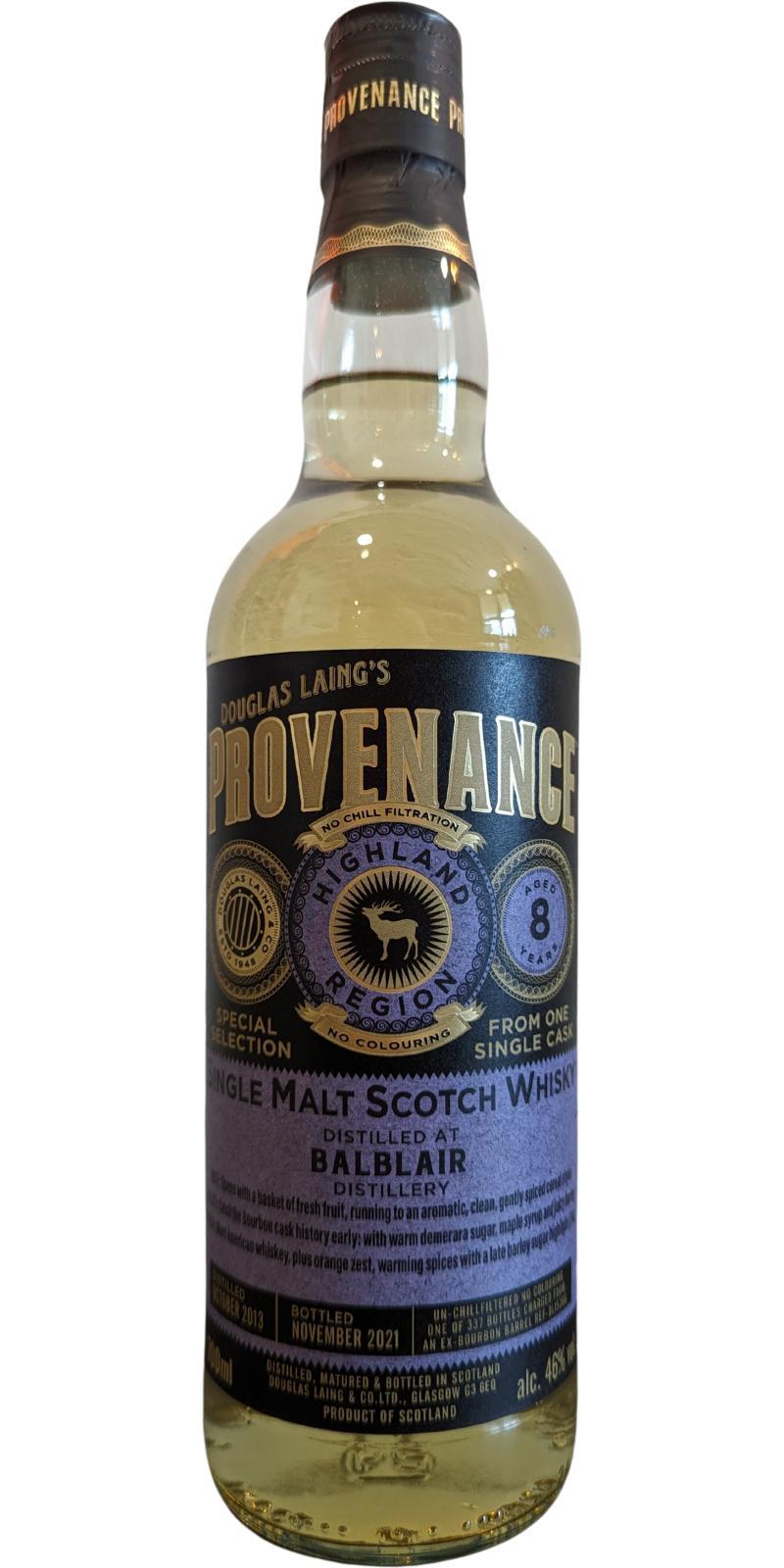 Balblair 2013 DL Provenance