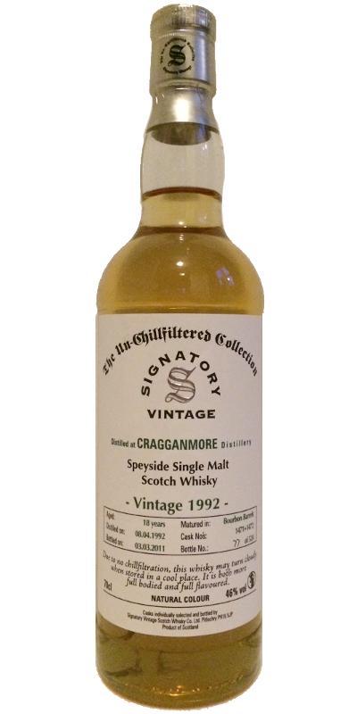 Cragganmore 1992 SV  The Un-Chillfiltered Collection