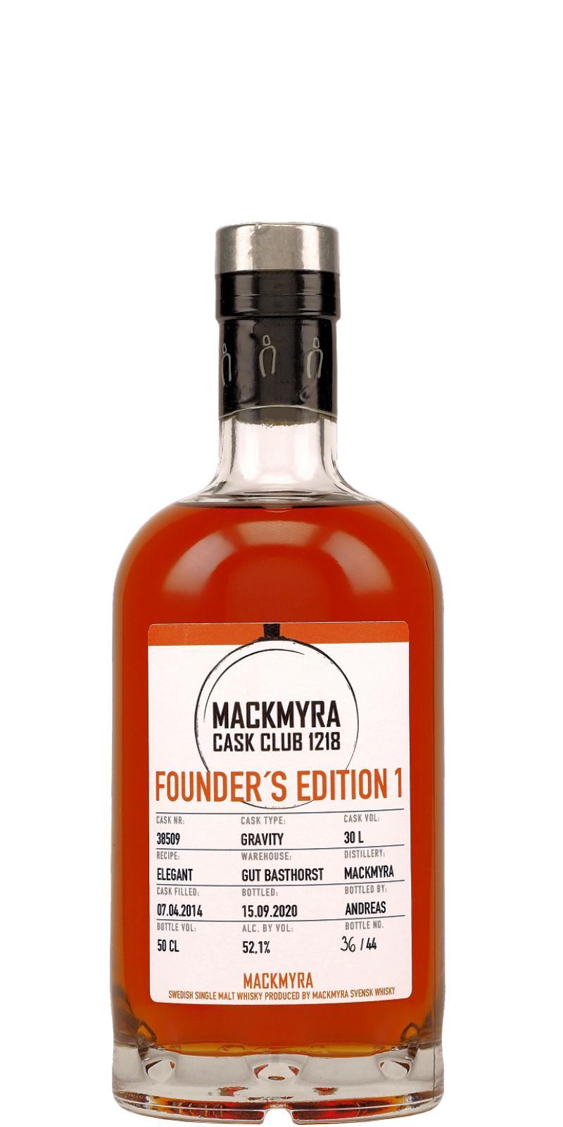 Mackmyra Founder's Edition 1  Cask Club 1218