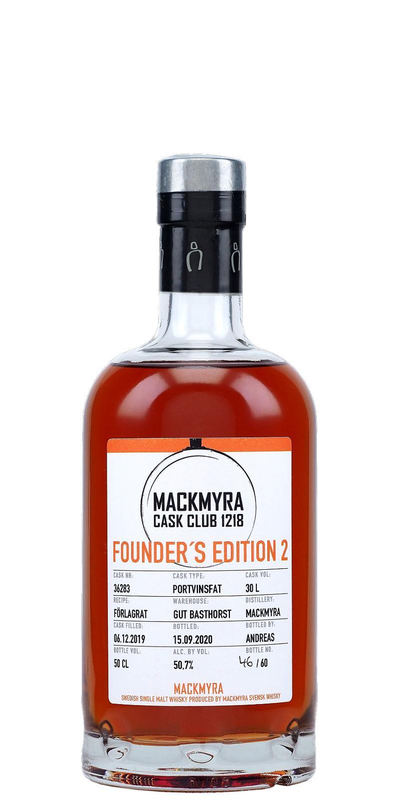 Mackmyra Founder's Edition 2  Cask Club 1218