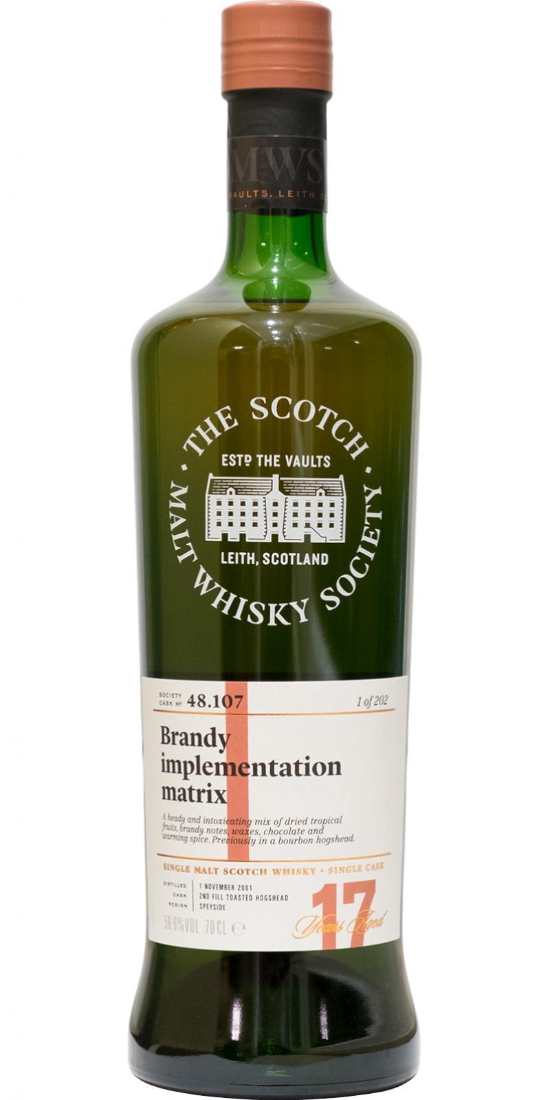 Balmenach 2001 SMWS 48.107 Brandy implementation matrix