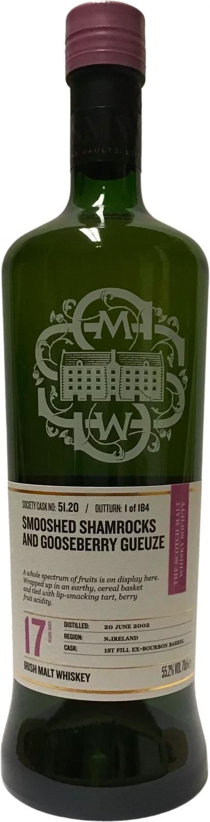 Bushmills 2002 SMWS 51.20  Smooshed shamrocks and gooseberry gueuze
