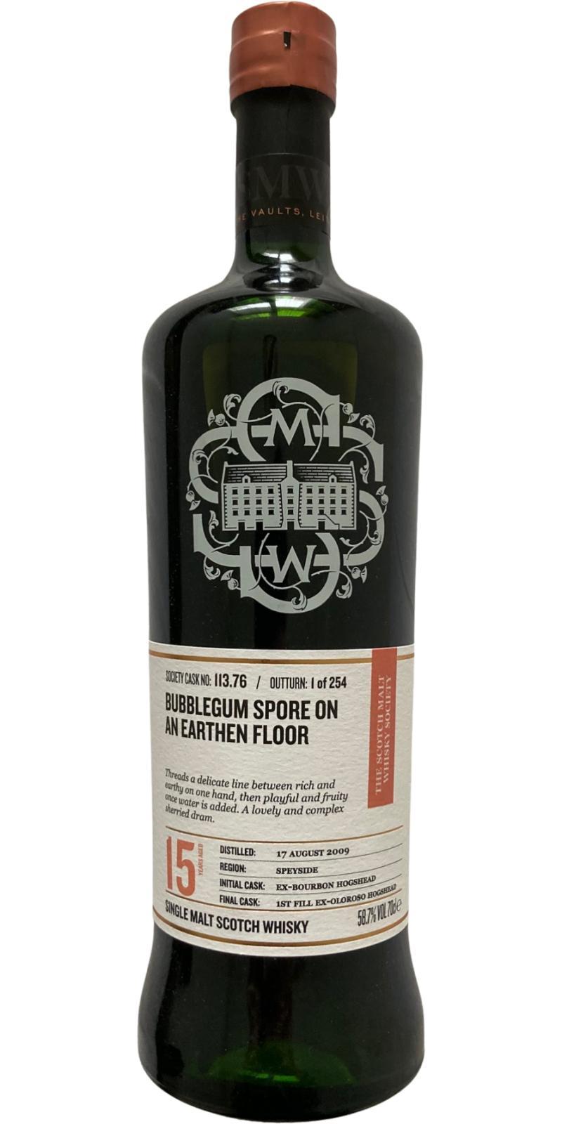 Braeval 2009 SMWS 113.76 Bubblegum spore on an earthen floor