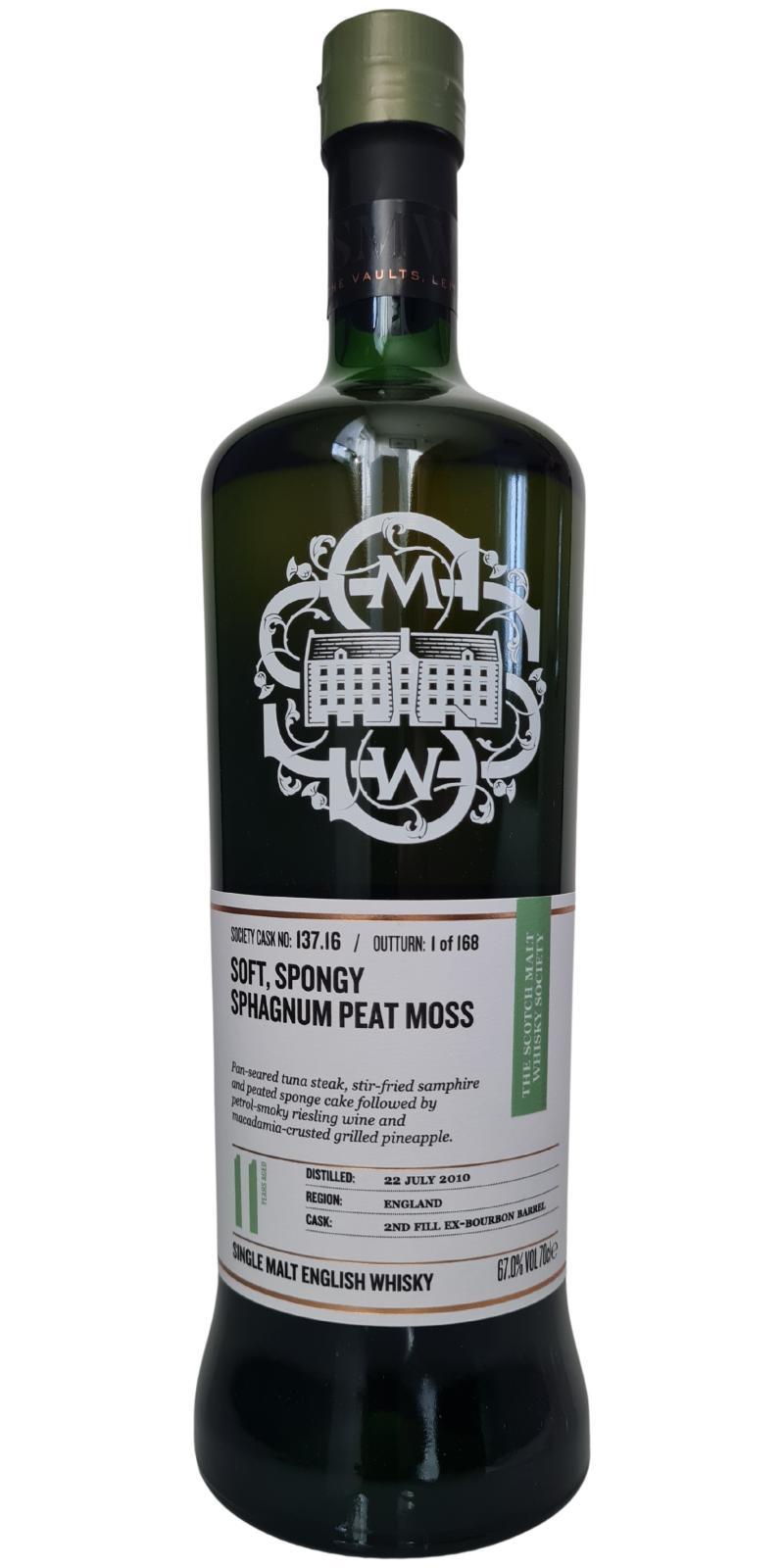 The English Whisky 2010 SMWS 137.16  Soft, spongy sphagnum peat moss