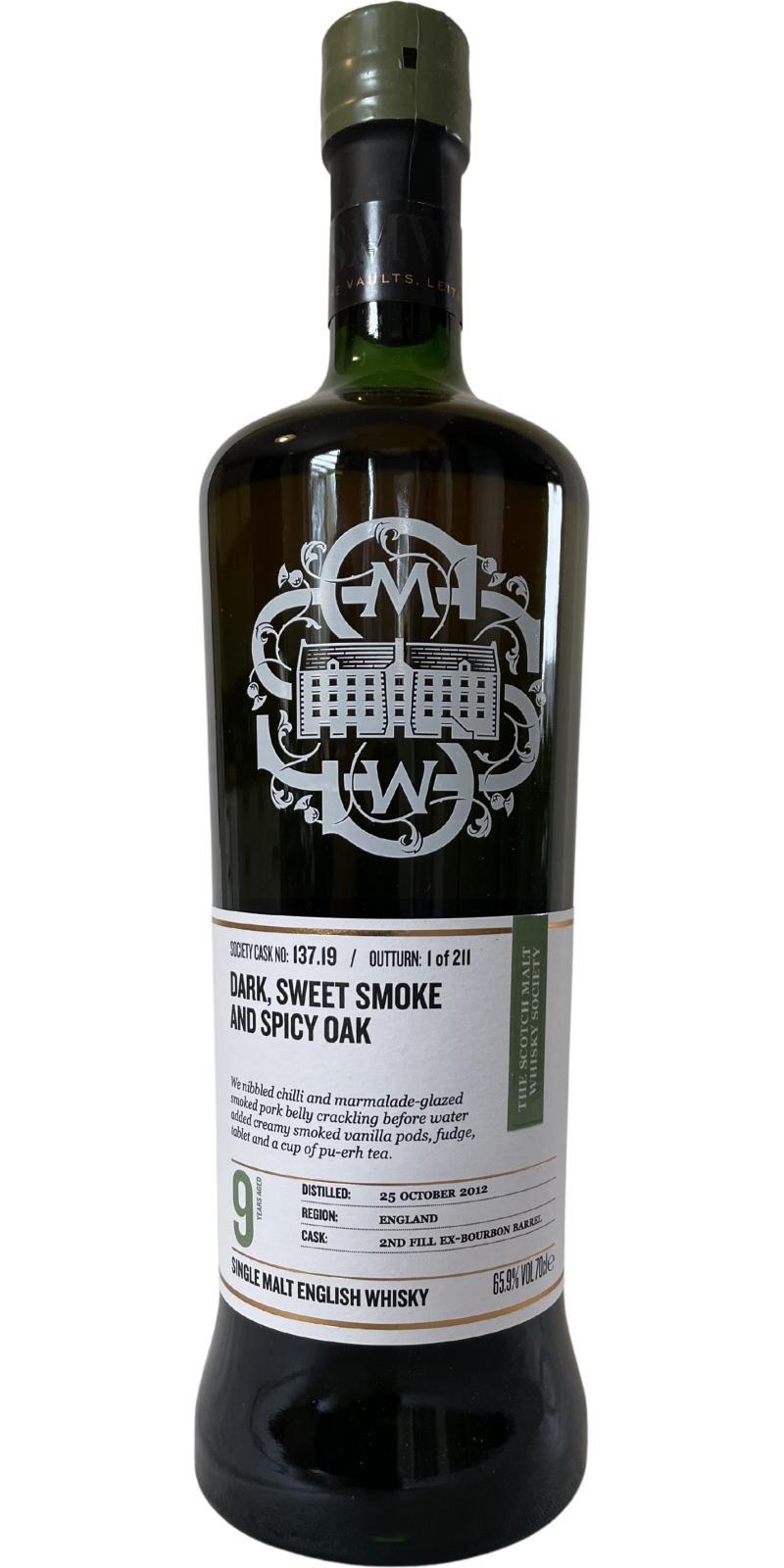 The English Whisky 2012 SMWS 137.19  Dark, sweet smoke and spicy oak
