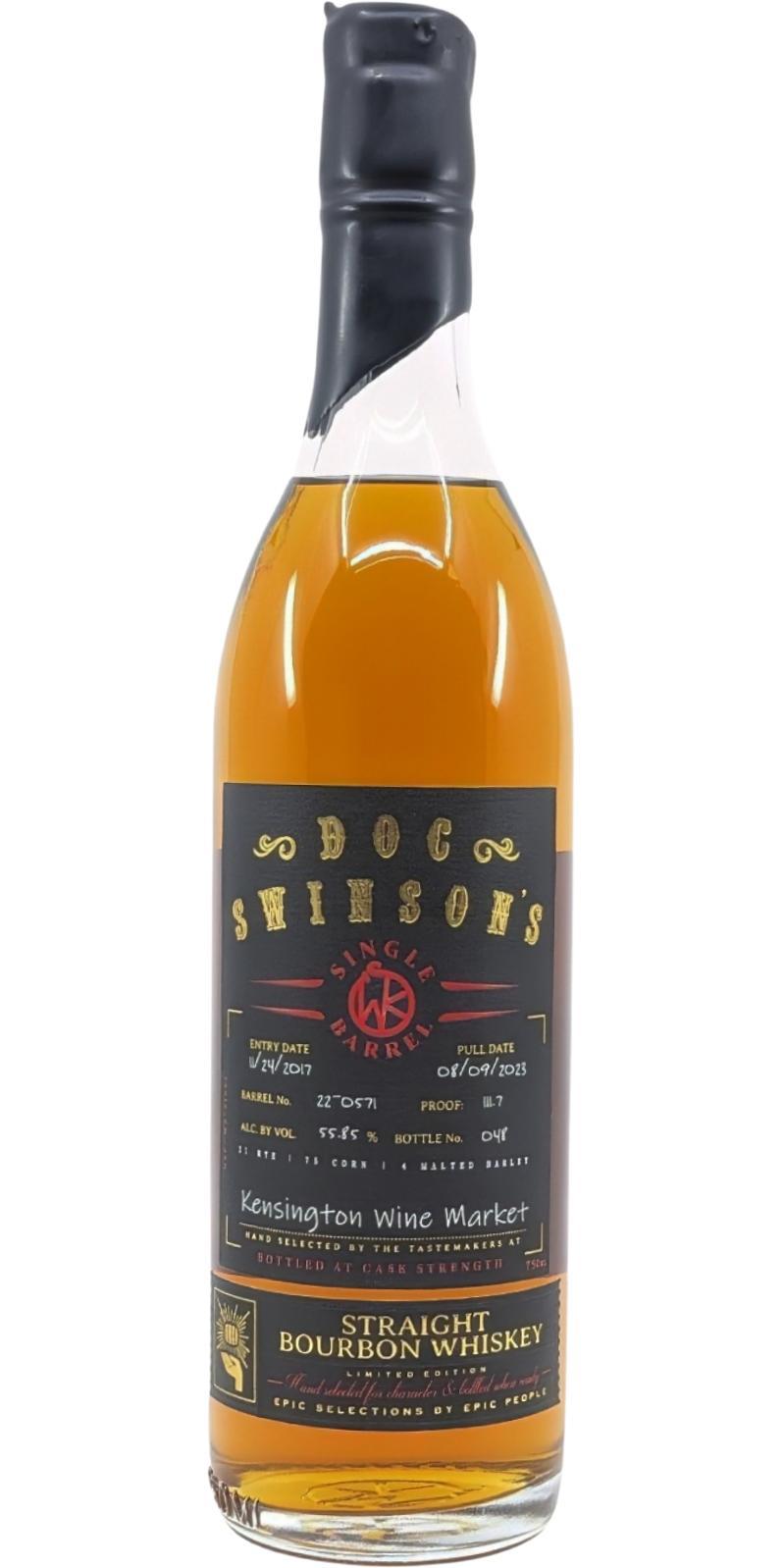 Doc Swinson's 2017  Single Barrel Straight Bourbon Whiskey