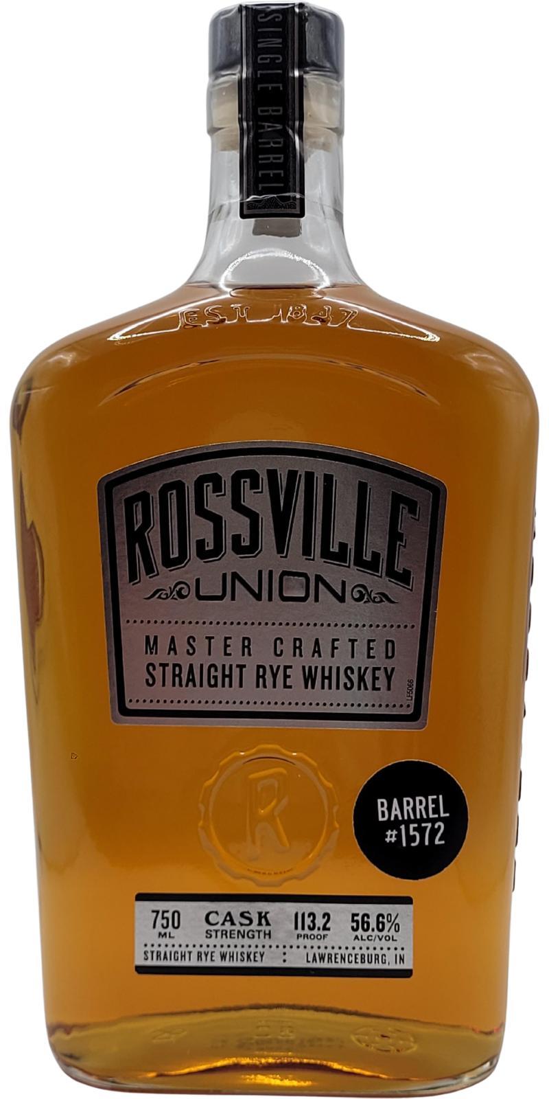 Rossville Union Master Crafted Straight Rye Whiskey  Cask Strength