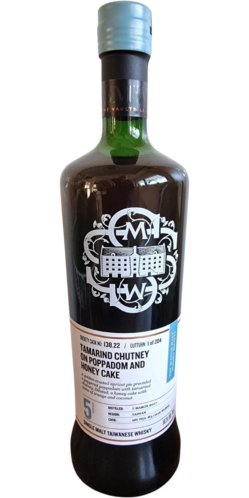 Nantou 2017 SMWS 138.22 Tamarind chutney on poppadom and honey cake