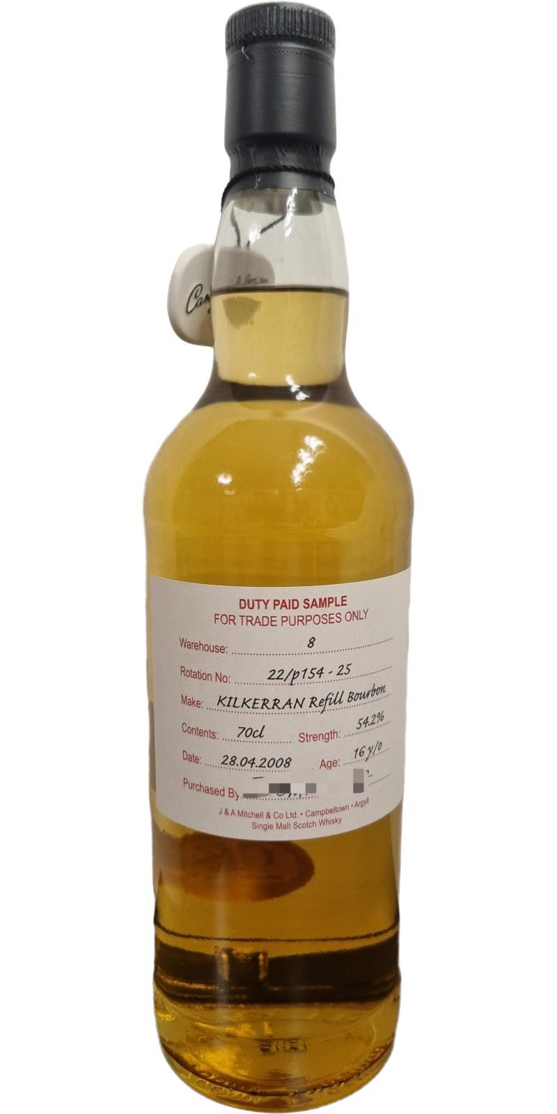 Kilkerran 2008  Duty Paid Sample - For Trade Purposes Only