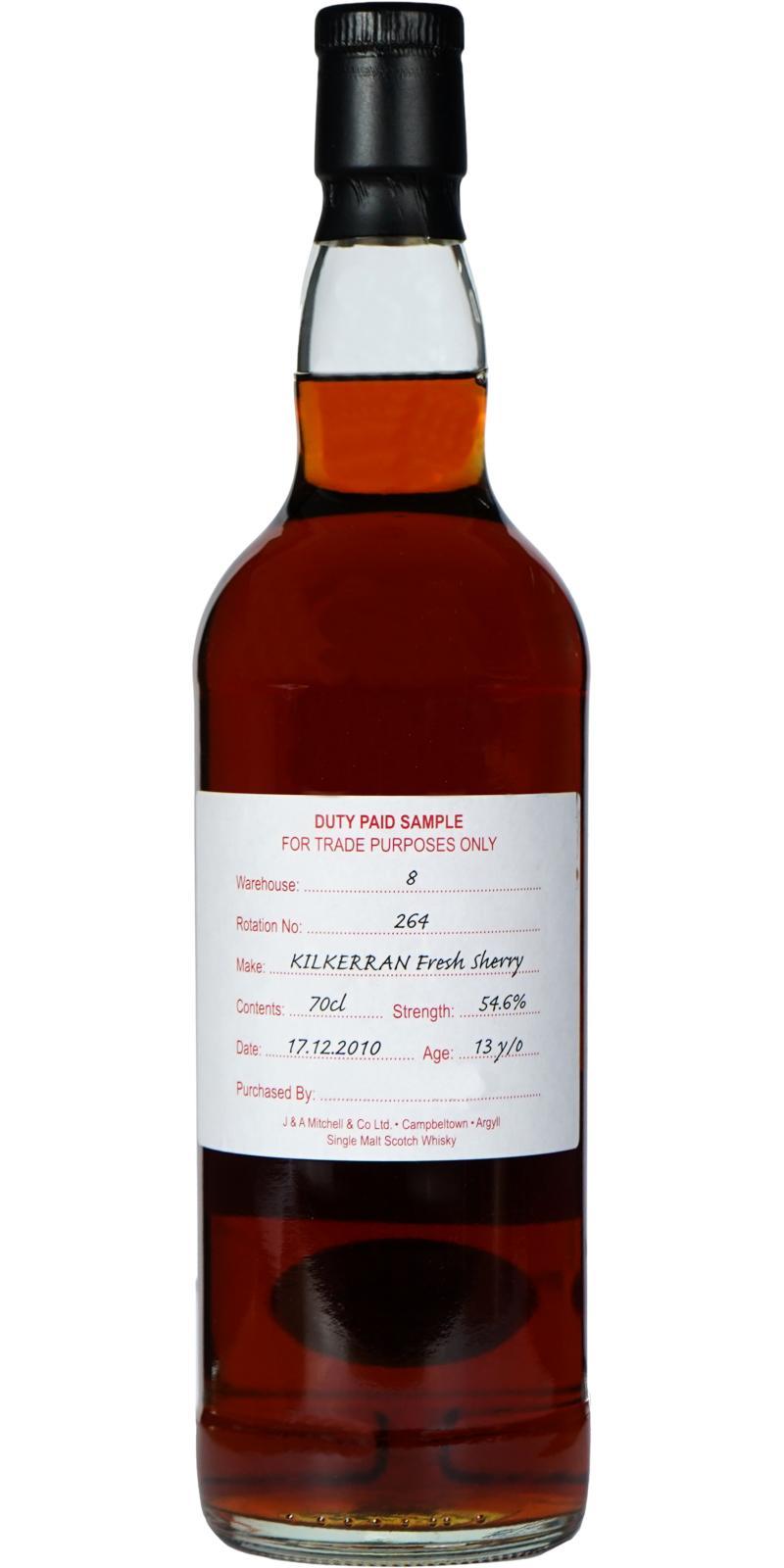 Kilkerran 2010  Duty Paid Sample - For Trade Purposes Only