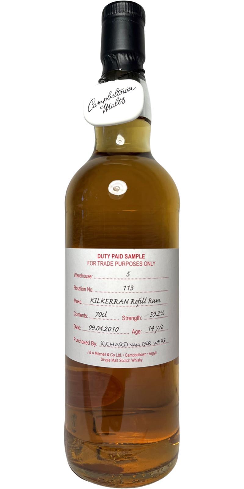 Kilkerran 2010  Duty Paid Sample - For Trade Purposes Only