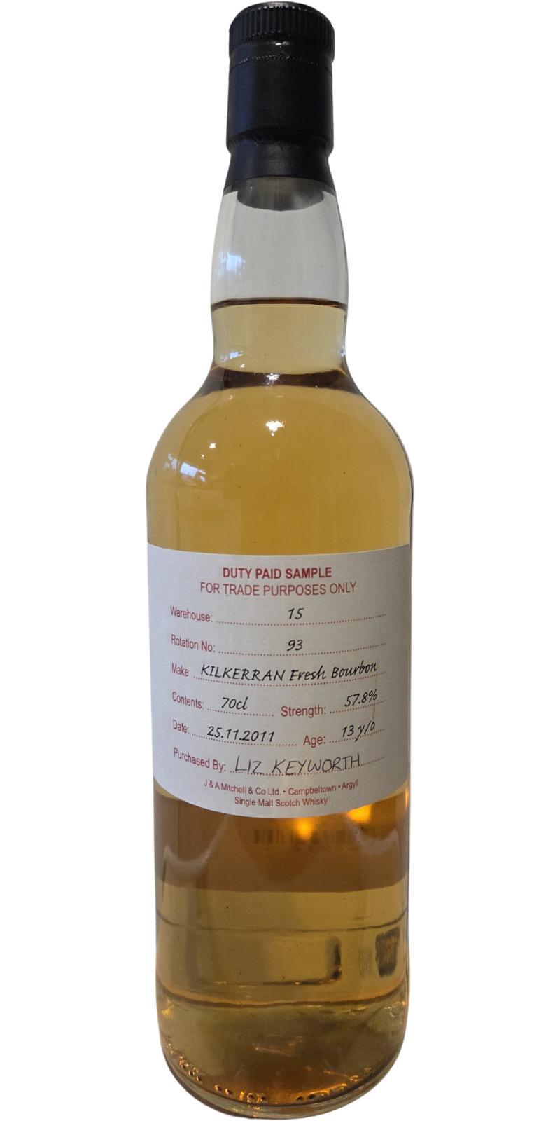 Kilkerran 2011  Duty Paid Sample - For Trade Purposes Only