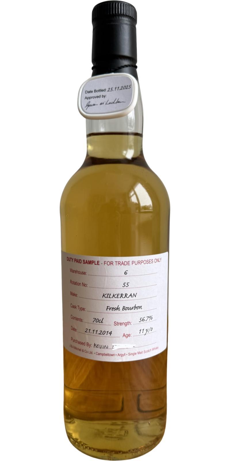 Kilkerran 2014  Duty Paid Sample - For Trade Purposes Only