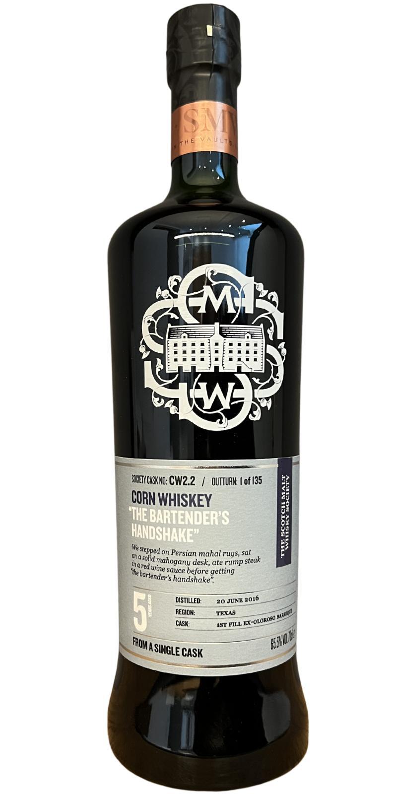 Balcones 2016 SMWS CW2.2 An Ode To “The Bartenders's Handshake”