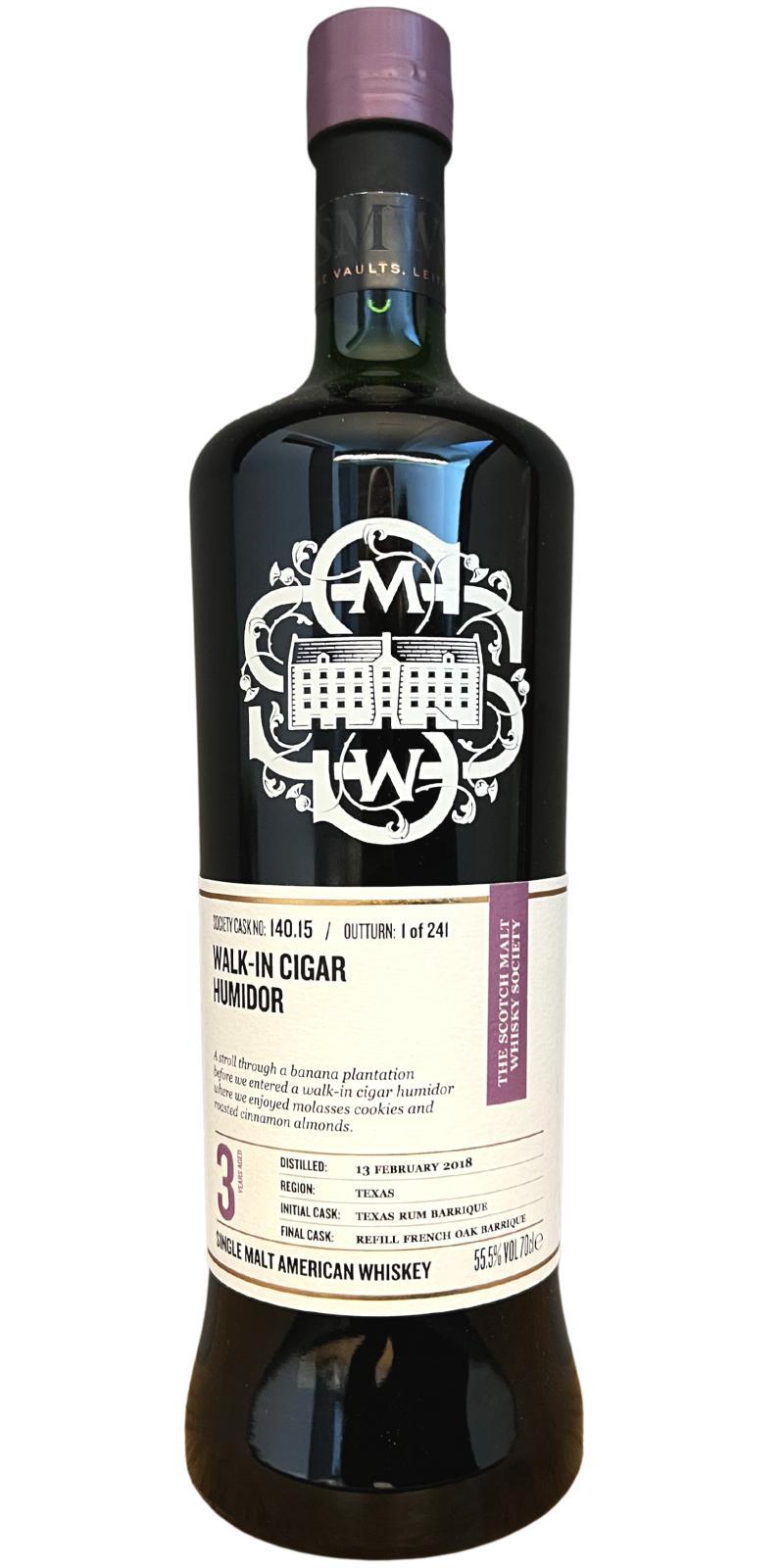 Balcones 2018 SMWS 140.15 Walk-in cigar humidor