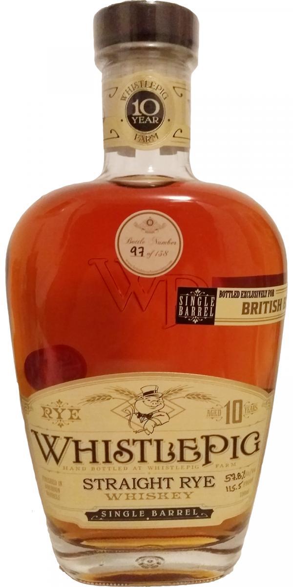 WhistlePig 10-year-old  Straight Rye Whiskey - Single Barrel