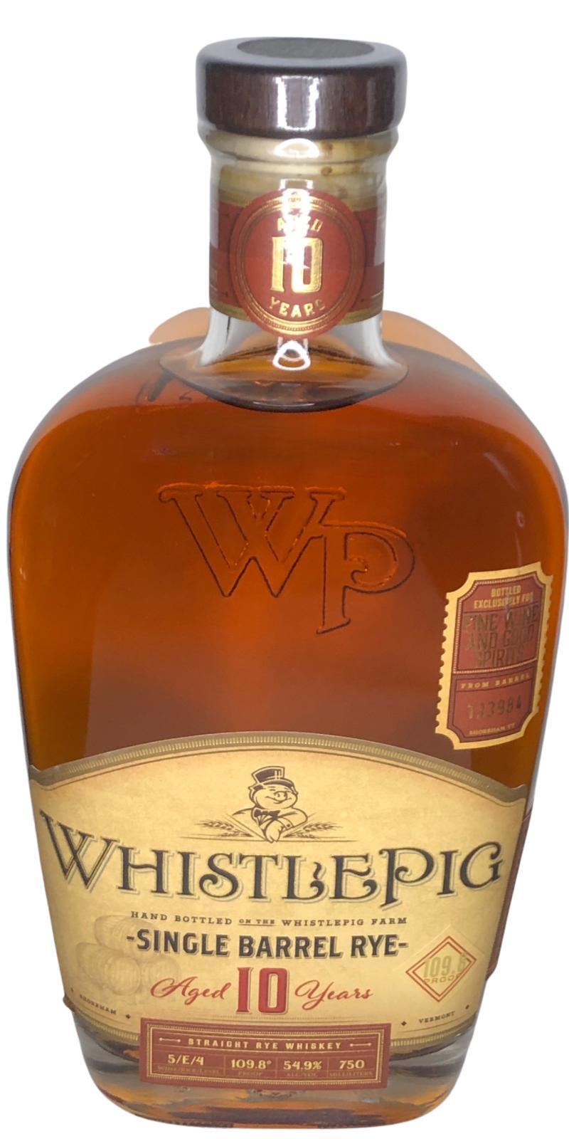 WhistlePig 10-year-old  Single Barrel Rye