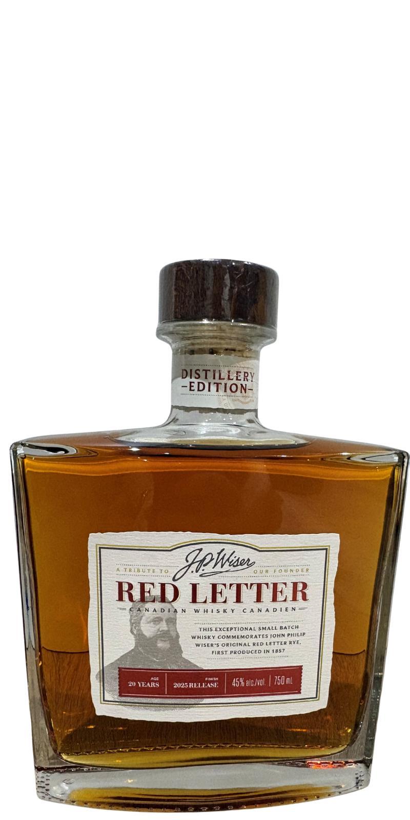 J.P. Wiser's 20-year-old  Red Letter - Distillery Edition