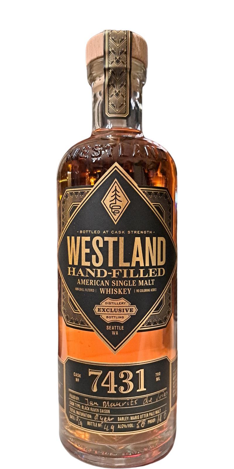 Westland Cask No. 7431  Single Cask Release - Hand-Filled