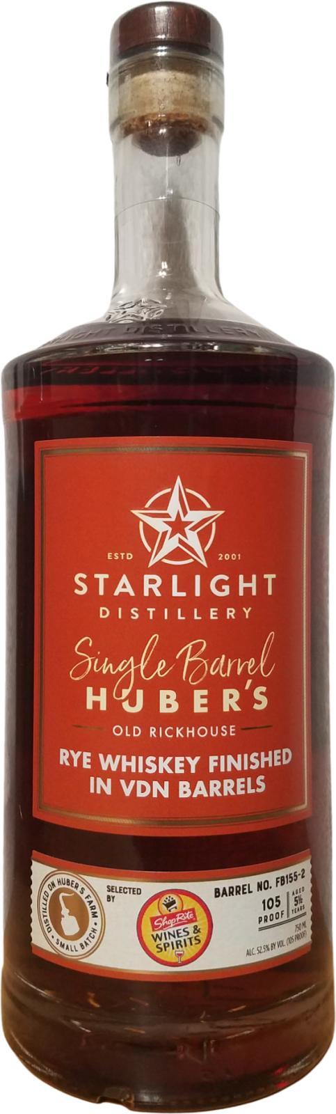 Starlight Distillery 2016  Huber's Single Barrel - Old Rickhouse
