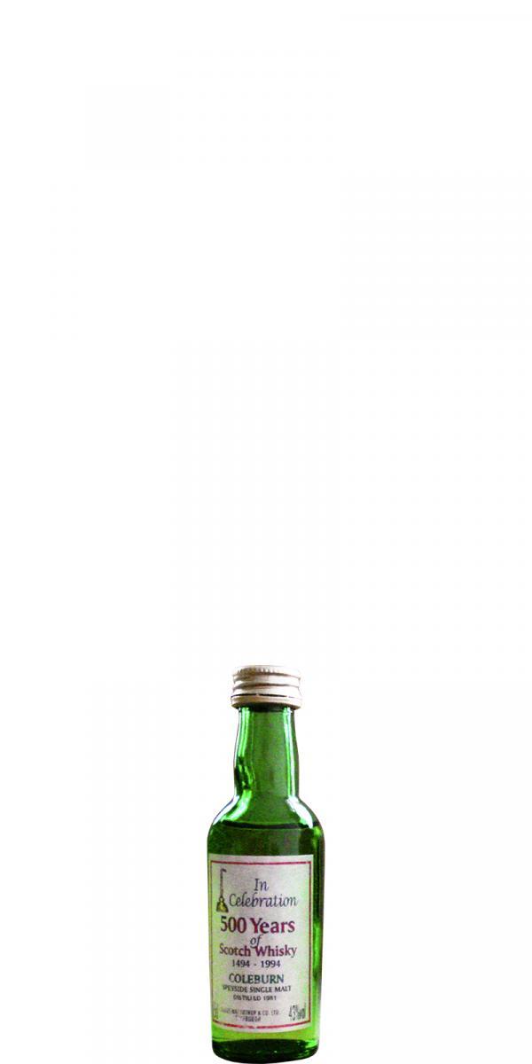 Coleburn 1981 JM In Celebration 500 Years of Scotch Whisky 1494 - 1994 - Miniature