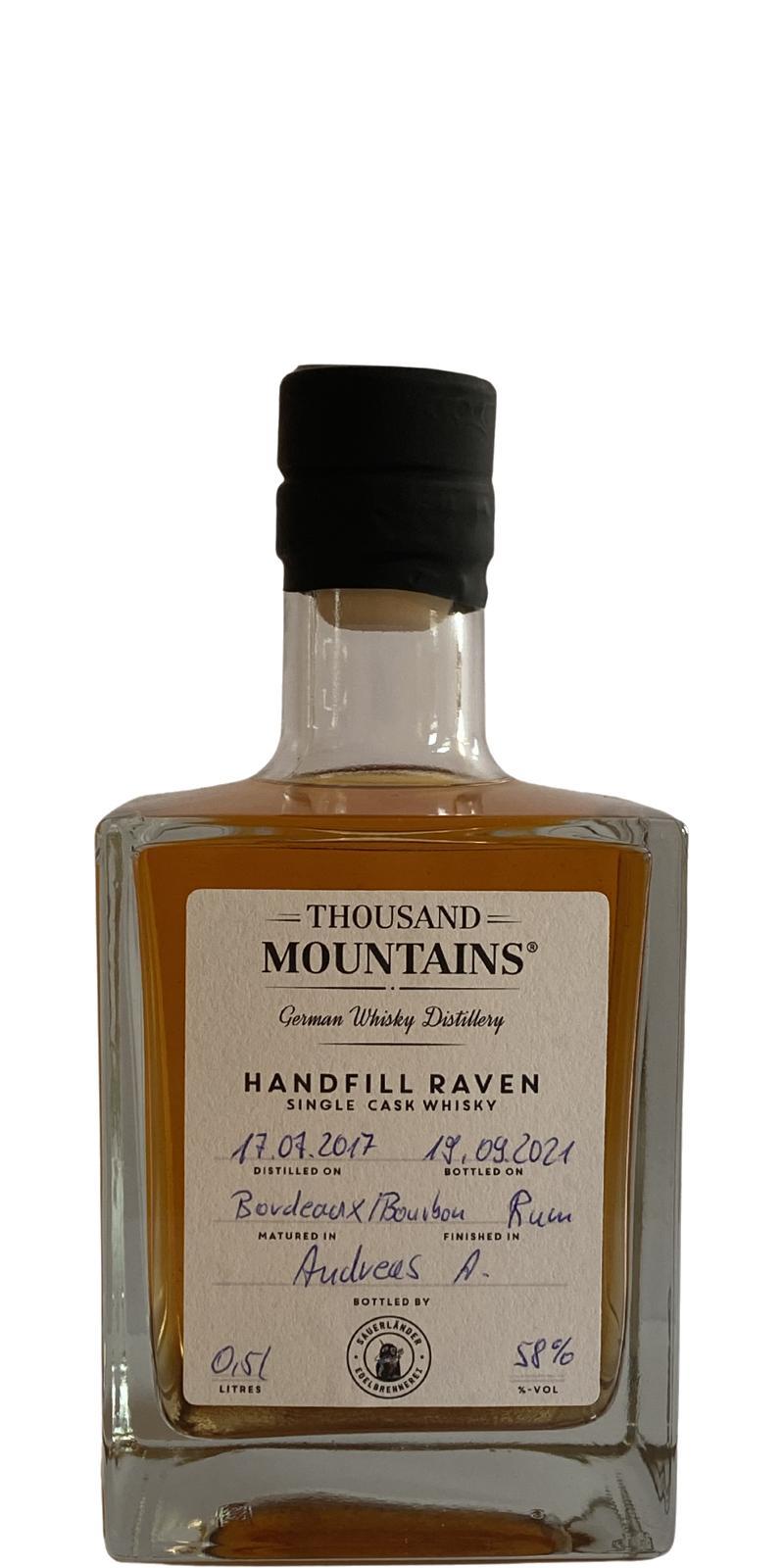 Thousand Mountains 2017  Hand Fill Raven Single Cask