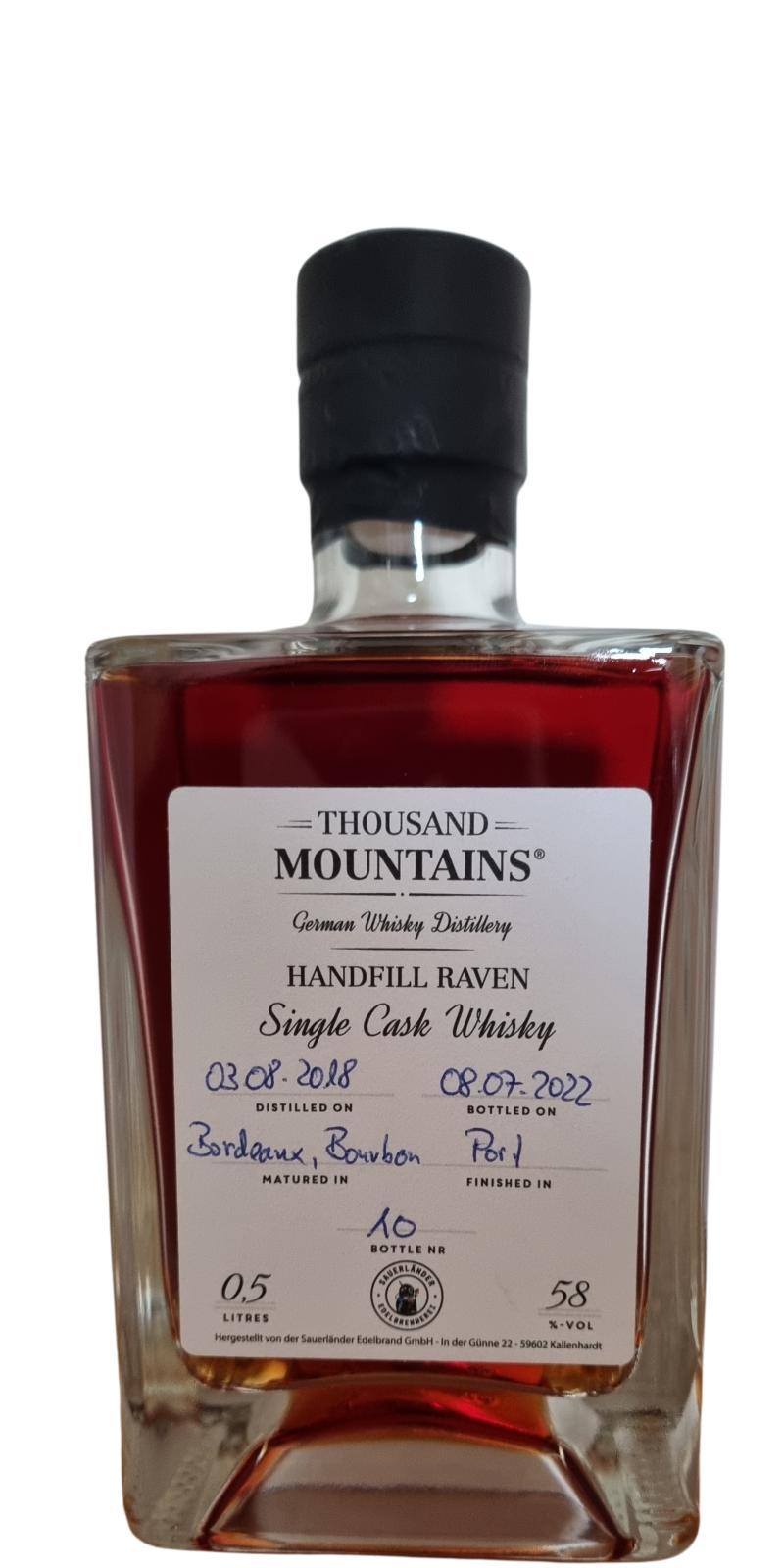 Thousand Mountains 2018  Handfill Raven Single Cask Whisky