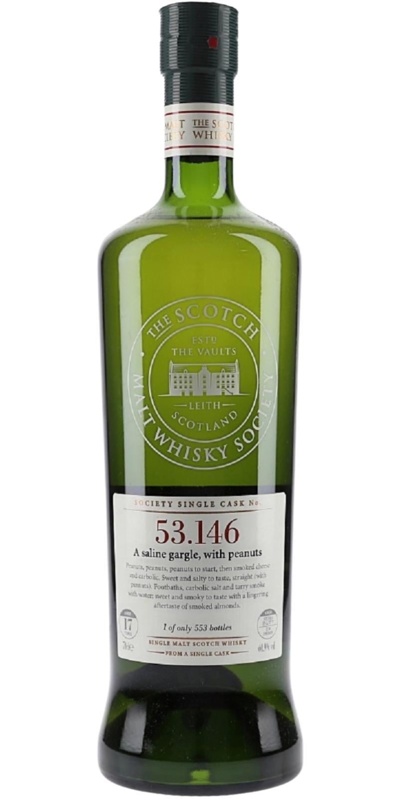 Caol Ila 1993 SMWS 53.146 A saline gargle, with peanuts