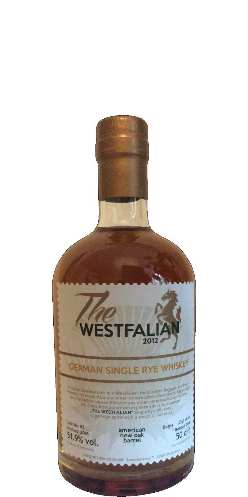 The Westfalian 2015  German Single Rye Whiskey