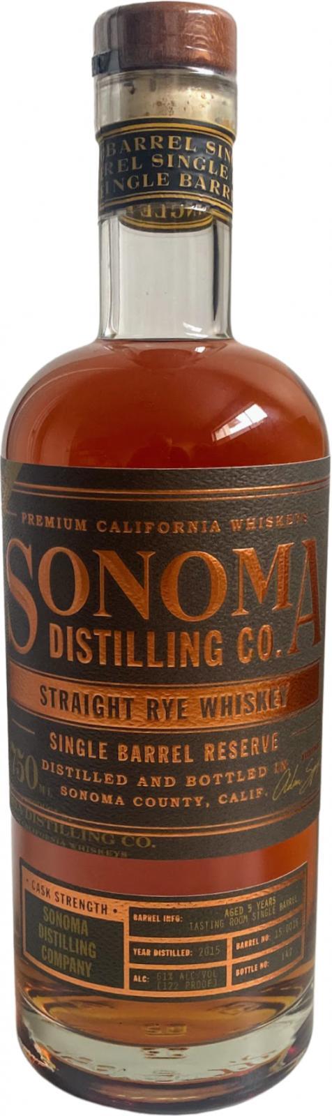 Sonoma County Straight Rye Whiskey  Single Barrel Reserve