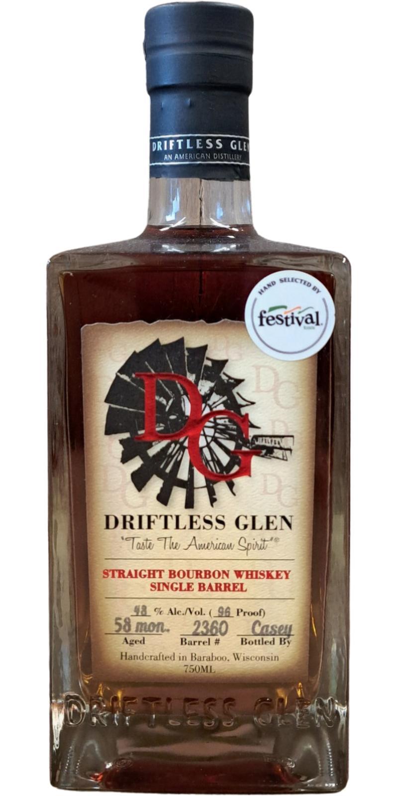 Driftless Glen Straight Bourbon Whiskey  Single Barrel