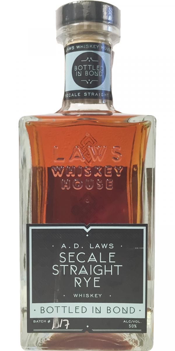 A. D. Laws Secale Straight Rye  Bottled In Bond
