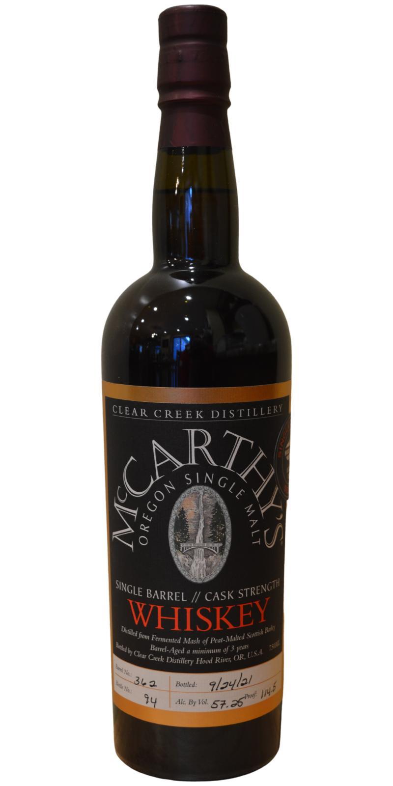 McCarthy's Oregon 03-year-old Single Barrel Cask Strength