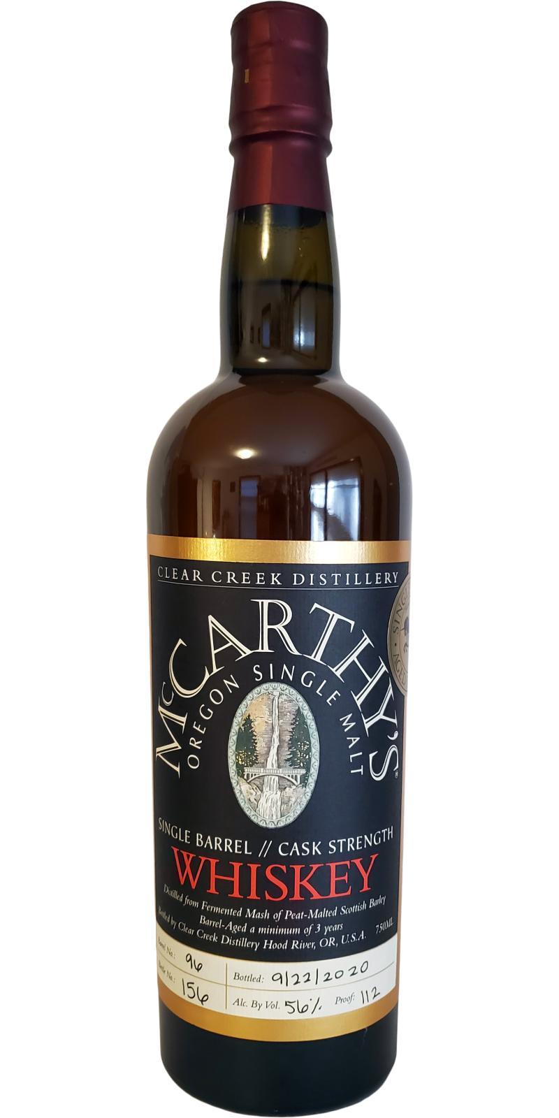 McCarthy's Oregon Oregon Single Malt Whiskey Single Barrel - Cask Strength